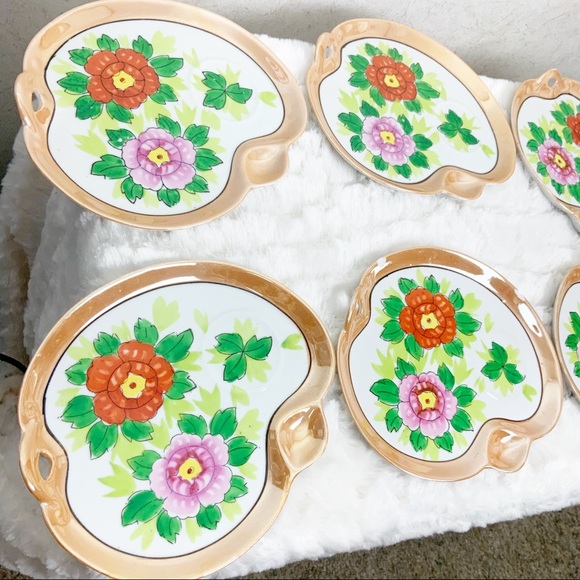 Vintage Seiei & Co Japan 6 floral lusterware snack plates - Picture 2 of 8